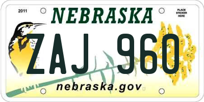 NE license plate ZAJ960