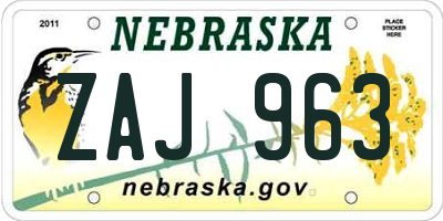 NE license plate ZAJ963