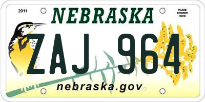 NE license plate ZAJ964