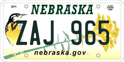 NE license plate ZAJ965