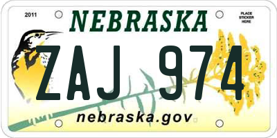 NE license plate ZAJ974