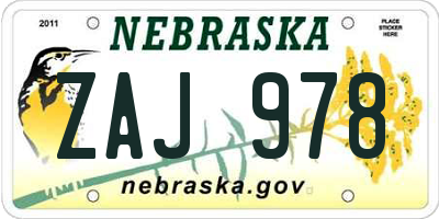 NE license plate ZAJ978