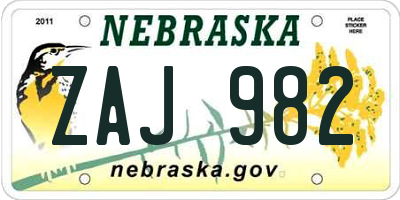 NE license plate ZAJ982