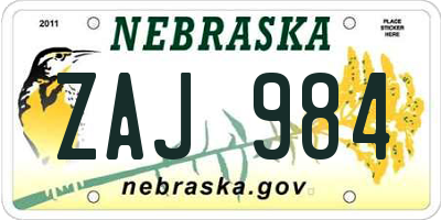 NE license plate ZAJ984