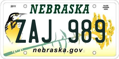 NE license plate ZAJ989