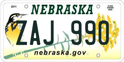 NE license plate ZAJ990