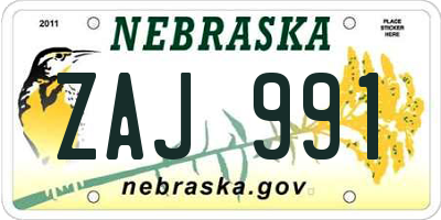 NE license plate ZAJ991