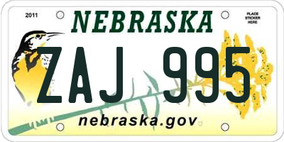 NE license plate ZAJ995