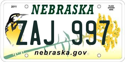 NE license plate ZAJ997