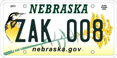 NE license plate ZAK008