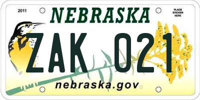 NE license plate ZAK021