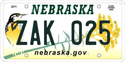 NE license plate ZAK025
