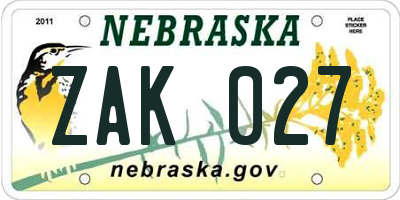NE license plate ZAK027
