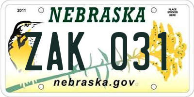 NE license plate ZAK031