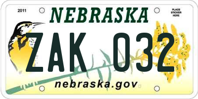 NE license plate ZAK032