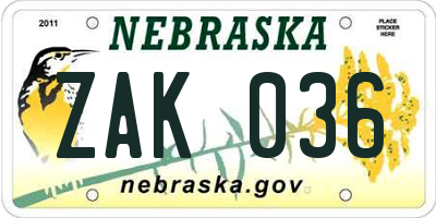 NE license plate ZAK036