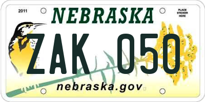 NE license plate ZAK050