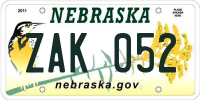 NE license plate ZAK052
