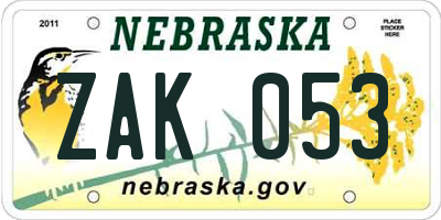 NE license plate ZAK053
