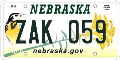 NE license plate ZAK059