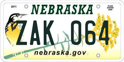 NE license plate ZAK064