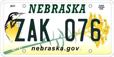 NE license plate ZAK076