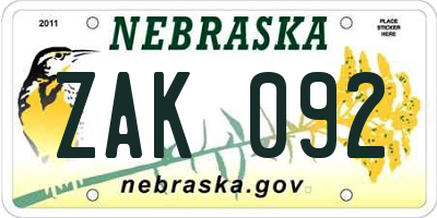 NE license plate ZAK092
