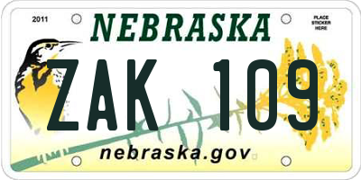 NE license plate ZAK109