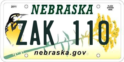 NE license plate ZAK110