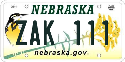 NE license plate ZAK111