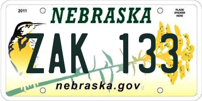 NE license plate ZAK133