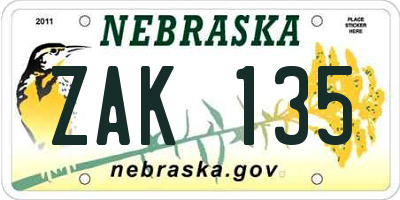 NE license plate ZAK135