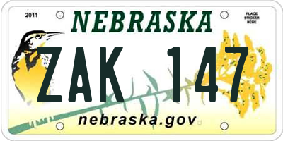 NE license plate ZAK147
