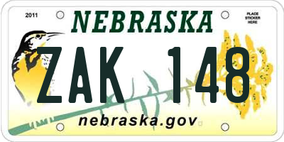 NE license plate ZAK148