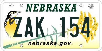NE license plate ZAK154