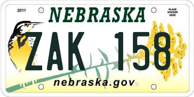 NE license plate ZAK158