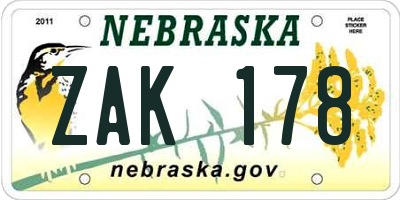 NE license plate ZAK178