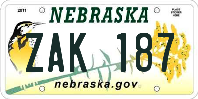 NE license plate ZAK187