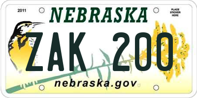 NE license plate ZAK200