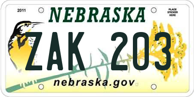 NE license plate ZAK203