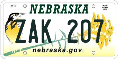 NE license plate ZAK207