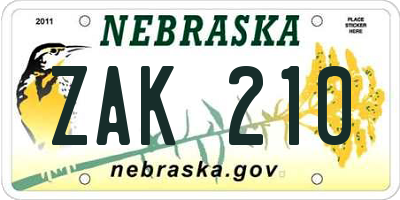 NE license plate ZAK210