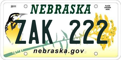 NE license plate ZAK222
