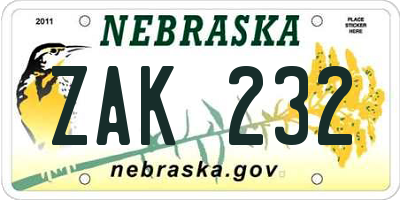 NE license plate ZAK232