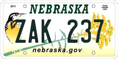NE license plate ZAK237