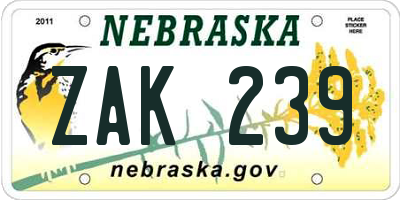 NE license plate ZAK239