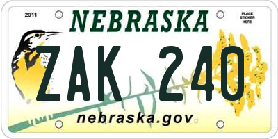 NE license plate ZAK240
