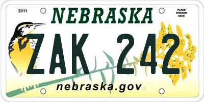NE license plate ZAK242