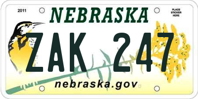 NE license plate ZAK247