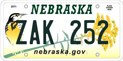 NE license plate ZAK252